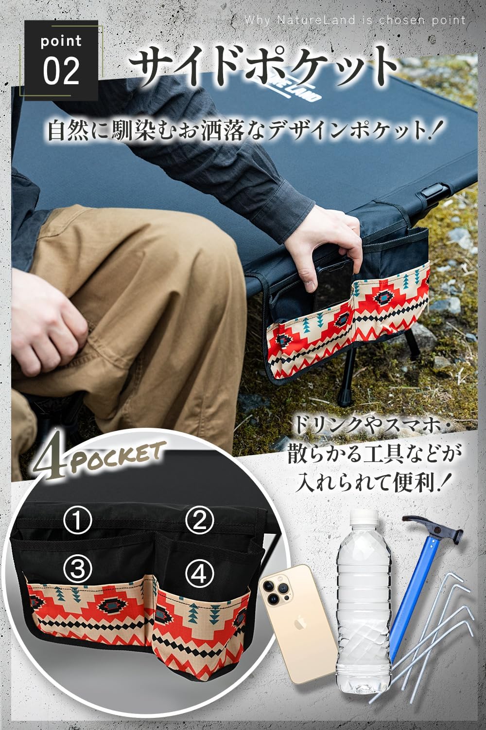 防災用コット 【NATURE LAND】 90cm ワイド 軽量 折りたたみ式 ブラック