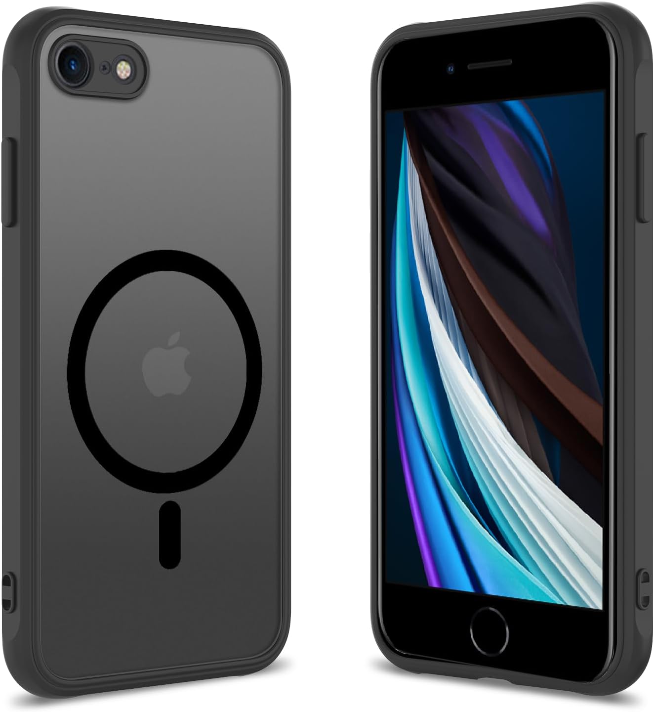 iPhone SE (第3/第2世代) 対応 MagSafe ケース 耐衝撃 半透明 軽量 ブラック
