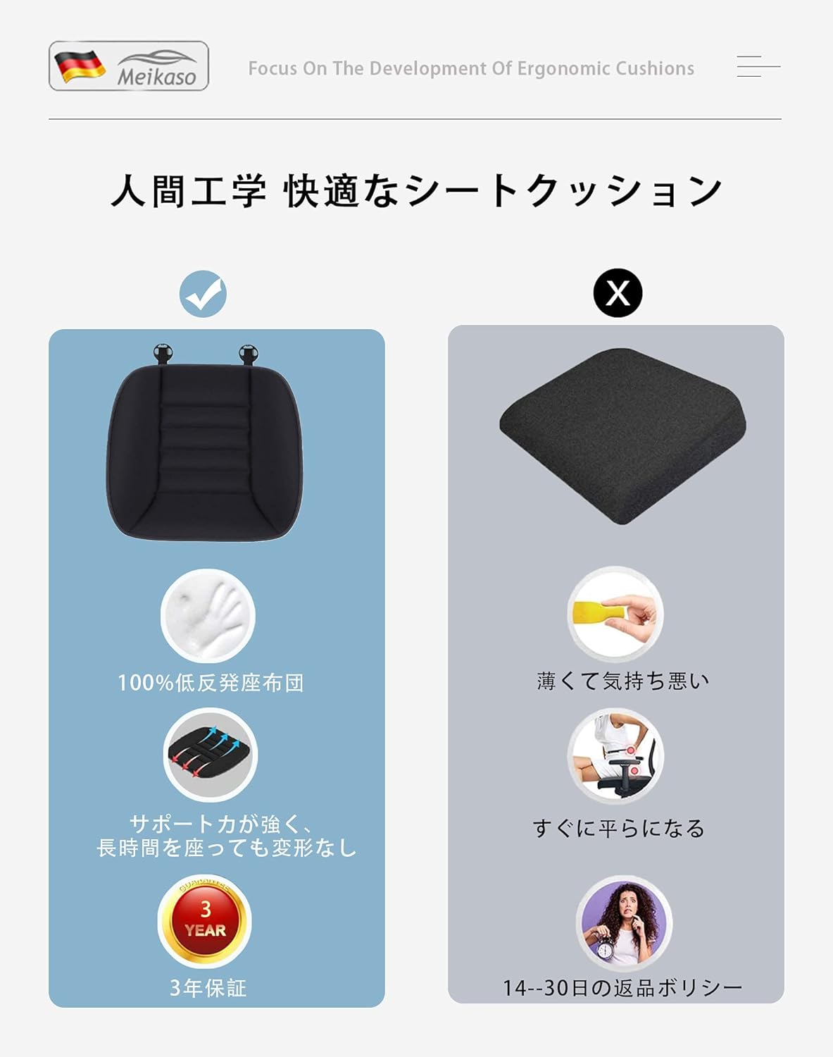 誕生日プレゼント用柔道整復師推薦 メイカソ シートクッション 低反発 通気性 滑り止め ブラック 1個セット