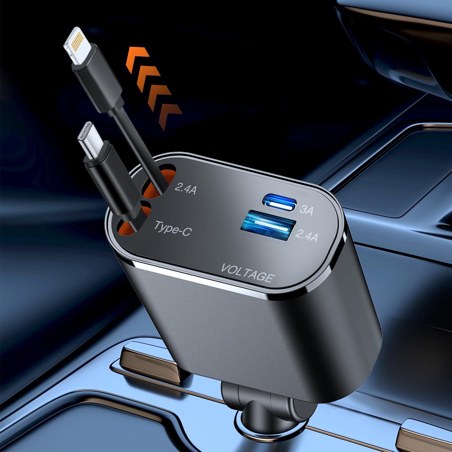 急速充電対応 4台同時使用 シガーソケット USB 車載充電器 ブラック