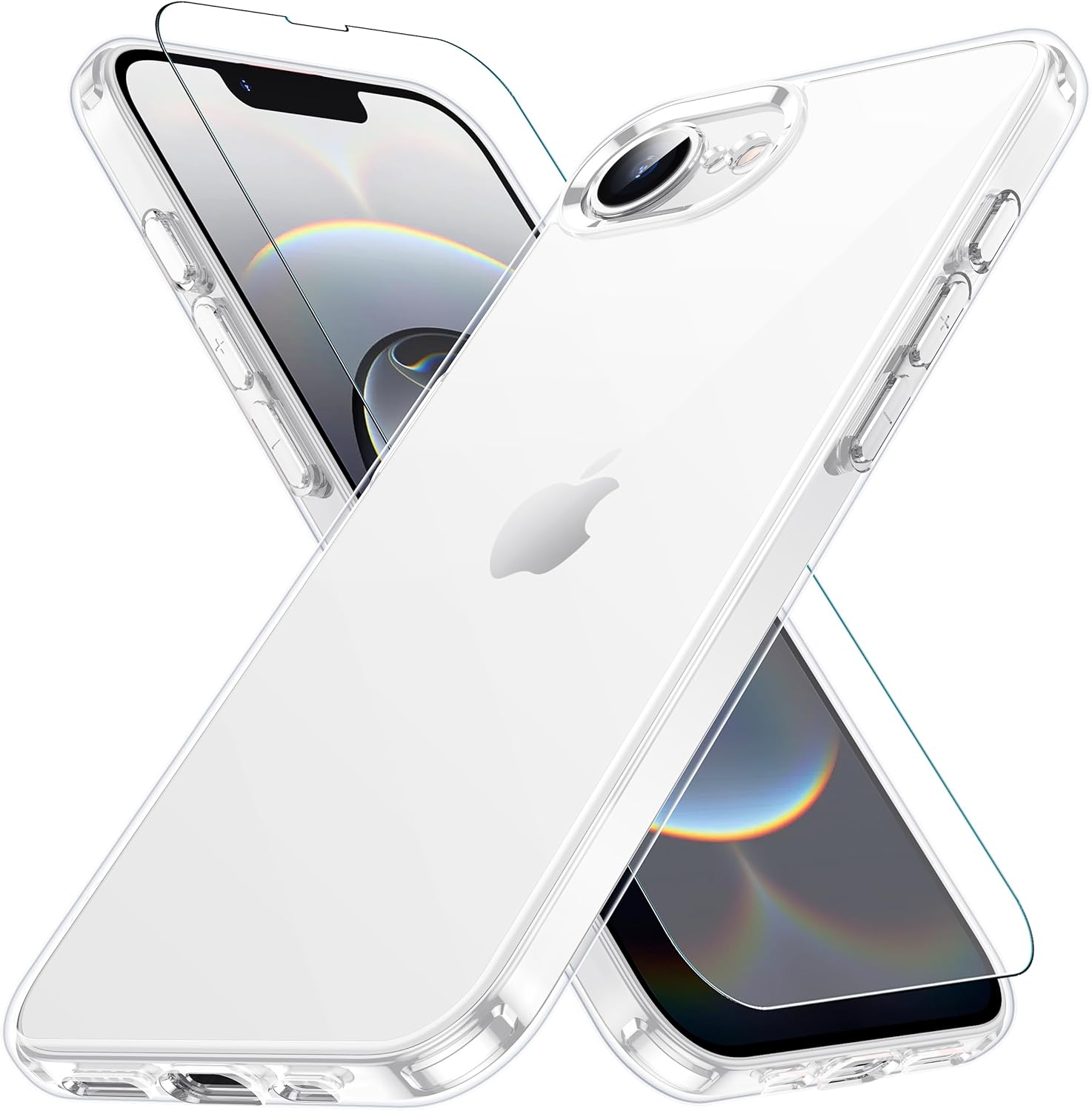 iPhone 16e 耐衝撃ケース クリア ガラスフィルム付き ワイヤレス充電対応 透明 ストラップホール付き