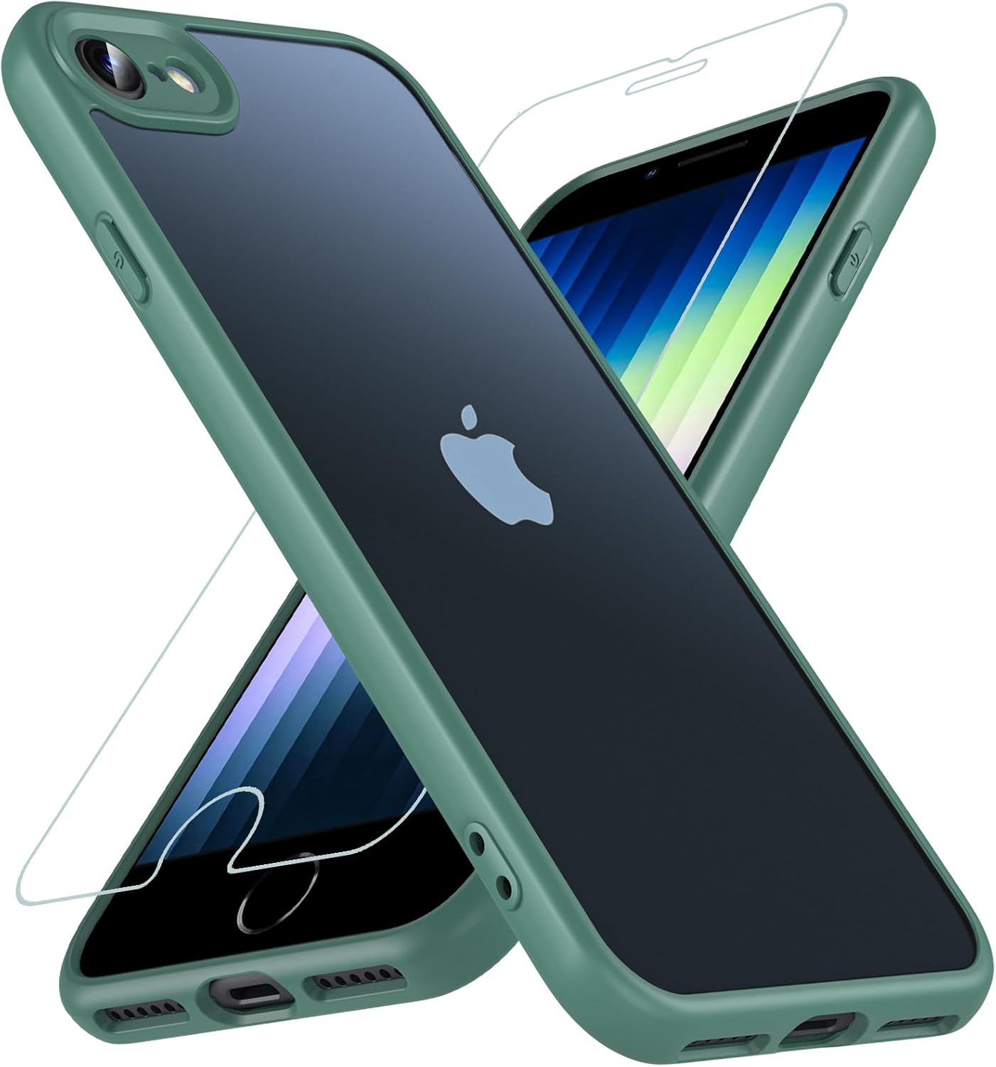 iPhone SE（第3/第2世代）対応 薄型耐衝撃ケース【ガラスフィルム付き】グリーン
