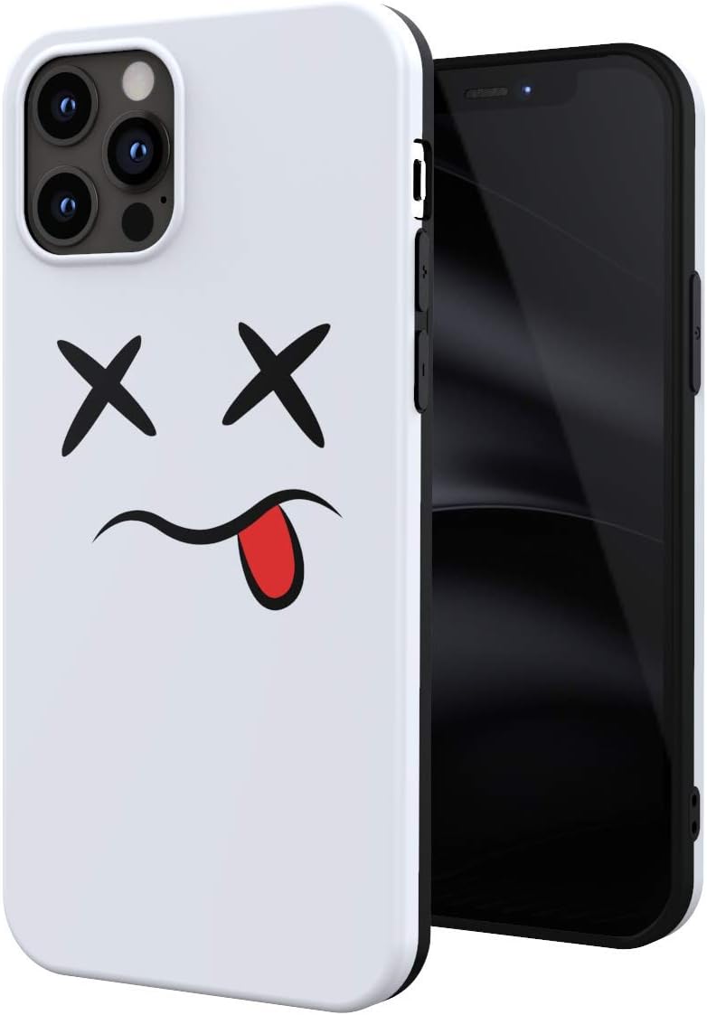 iPhone 12/12 Pro対応 キャラクター絵文字デザインスマホケース（白） 軽量・耐衝撃・指紋防止 TPU製