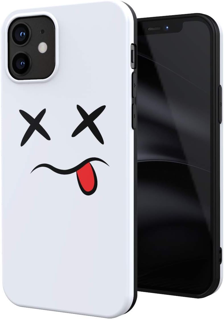 iPhone 12/12 Pro対応 キャラクター絵文字デザインスマホケース（白） 軽量・耐衝撃・指紋防止 TPU製
