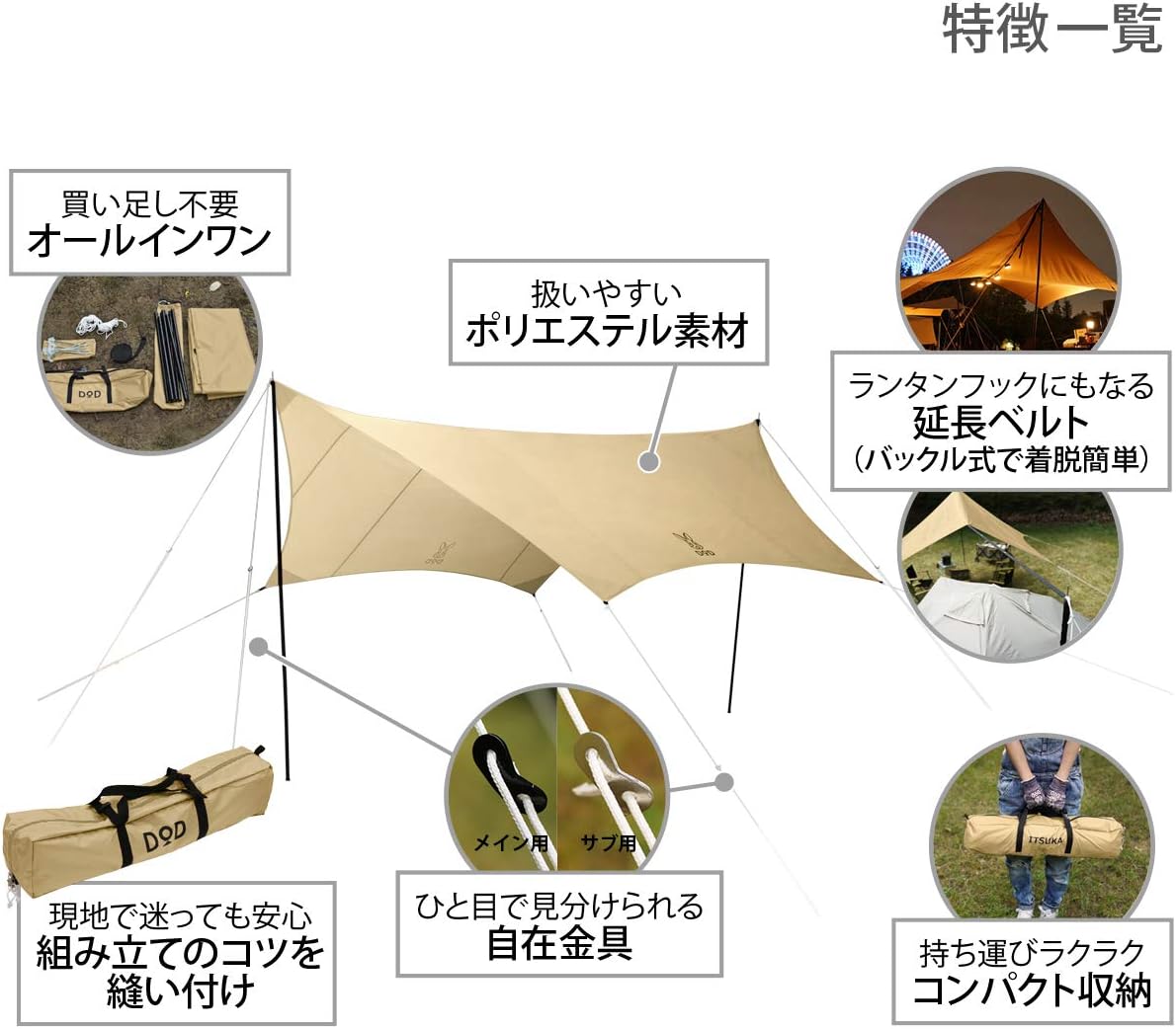 DOD いつかのタープ UV加工済み ベーシックヘキサタープ オールインワン
