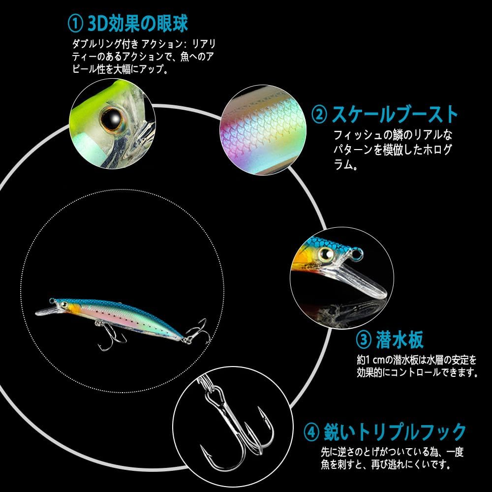フローティングミノー ルアーセット 9g/14g/21g 夜光 5個 シーバス・バス釣り用