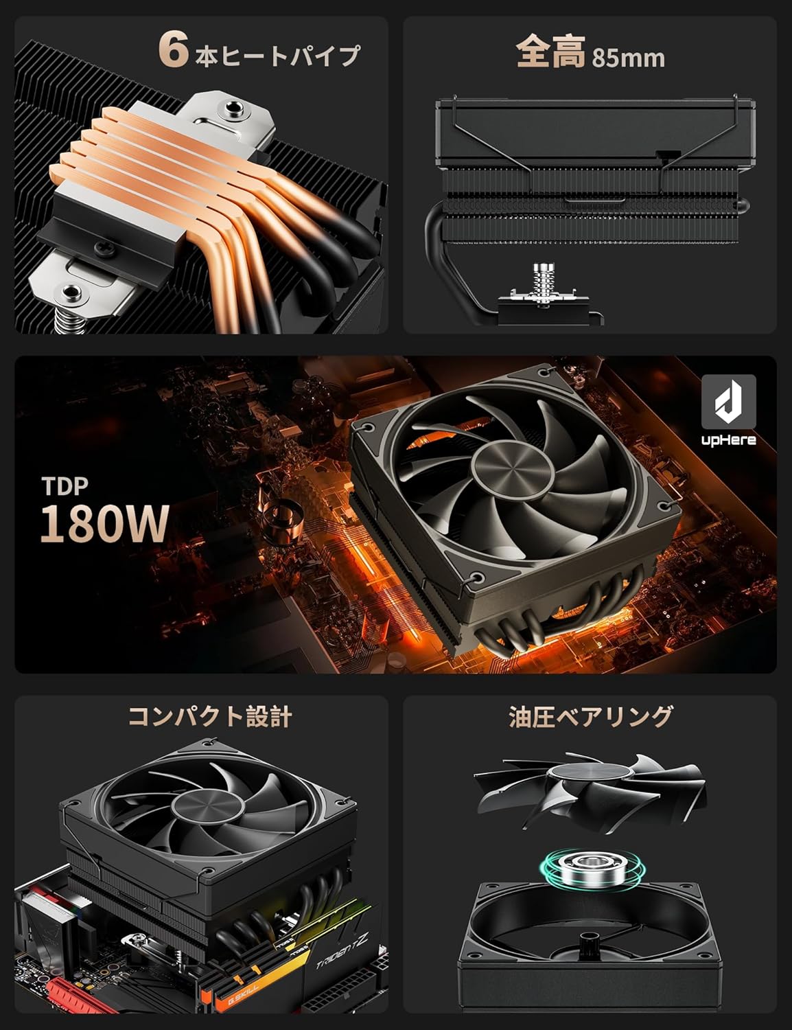 Novonest CPUクーラー PMWファン/6本ヒートパイプ/TDP 180W/薄型/Intel・AMD対応