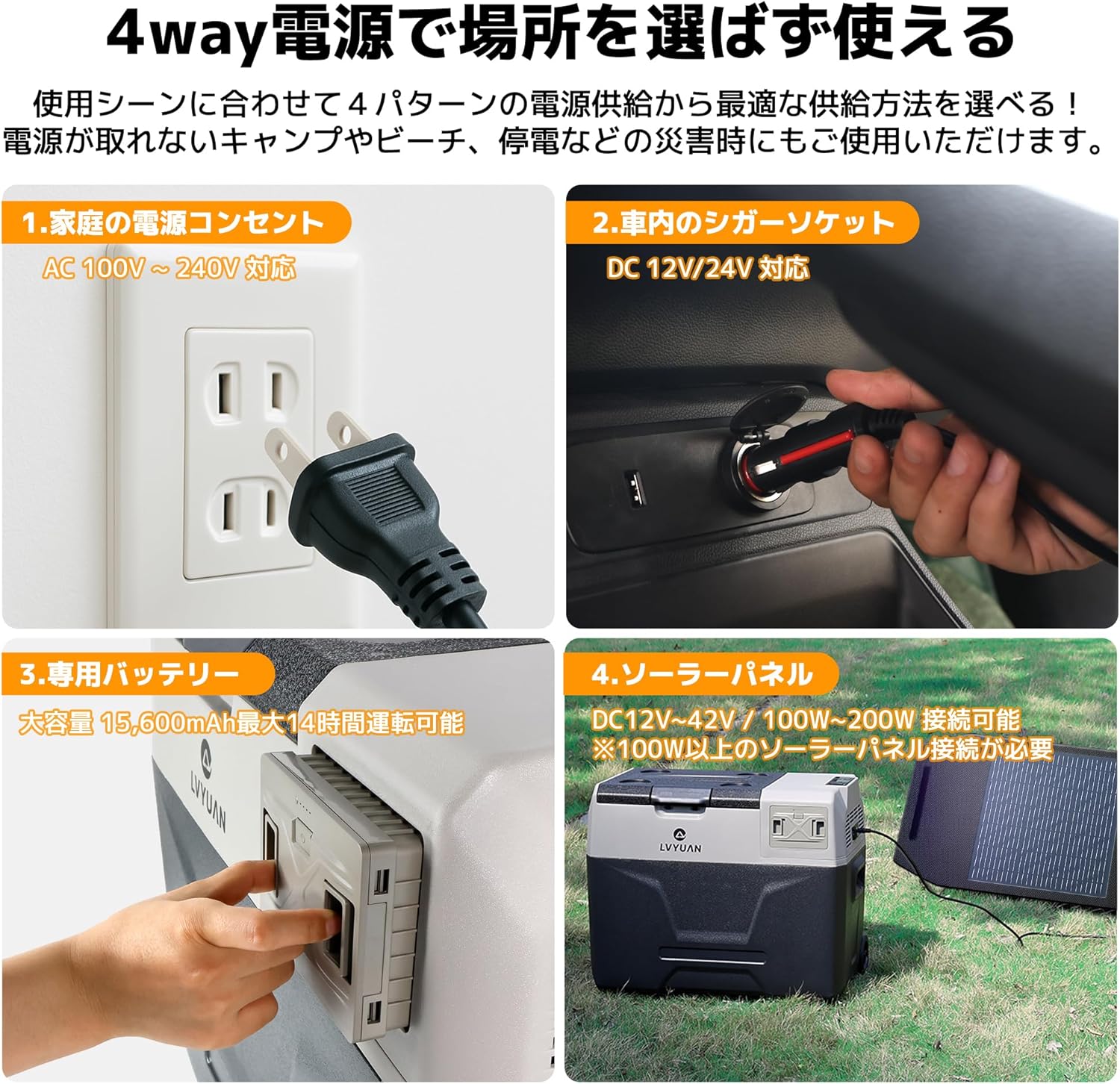 ポータブル冷蔵庫40L【家庭・車両用】15600mAhバッテリー搭載、冷凍冷蔵切替可能(-20℃～20℃)、静音設計