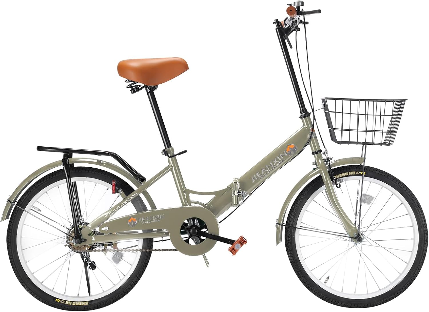 20インチ 軽量折りたたみ自転車 高炭素鋼フレーム・防滑タイヤ・ライト付き 通勤・通学用