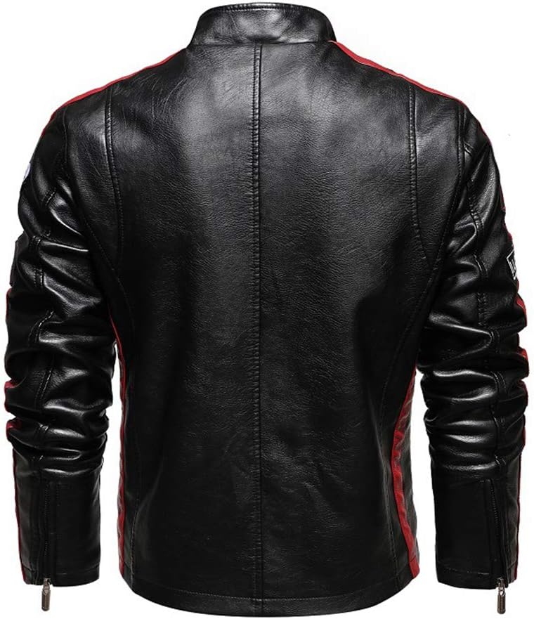 メンズ PUフェイクレザー立ちネックジャケット バイク用ショート丈 防風防水 大きいサイズ