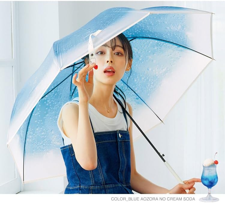 クリームソーダデザインのレトロ雨傘（60cm・グリーン）【女性用・大きめ・さくらんぼチャーム】