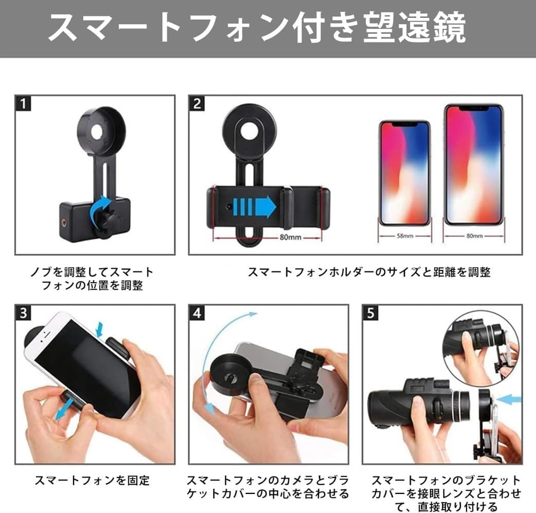 高倍率単眼鏡 80x100 スマホ用レンズ付き 小型軽量 防水 BAK4プリズム 野鳥観察・スポーツ観戦用