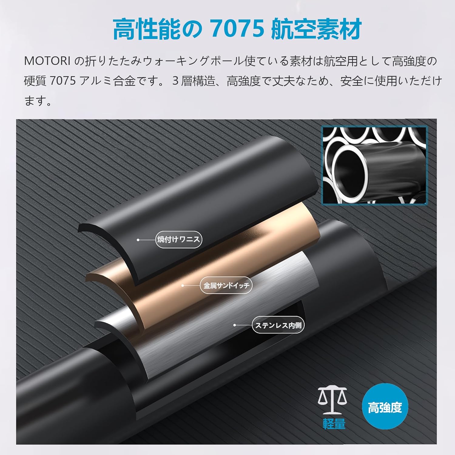 登山用A7075アルミ製折りたたみトレッキングポール2本セット【100-115/115-135cm】