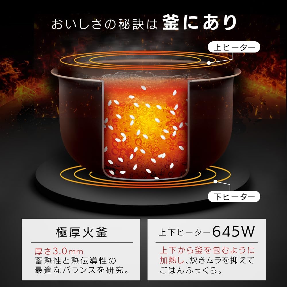 一人暮らし向け マイコン炊飯器 5.5合 健康メニュー9種 自動メニュー搭載 ブラック RC-BMA50-B