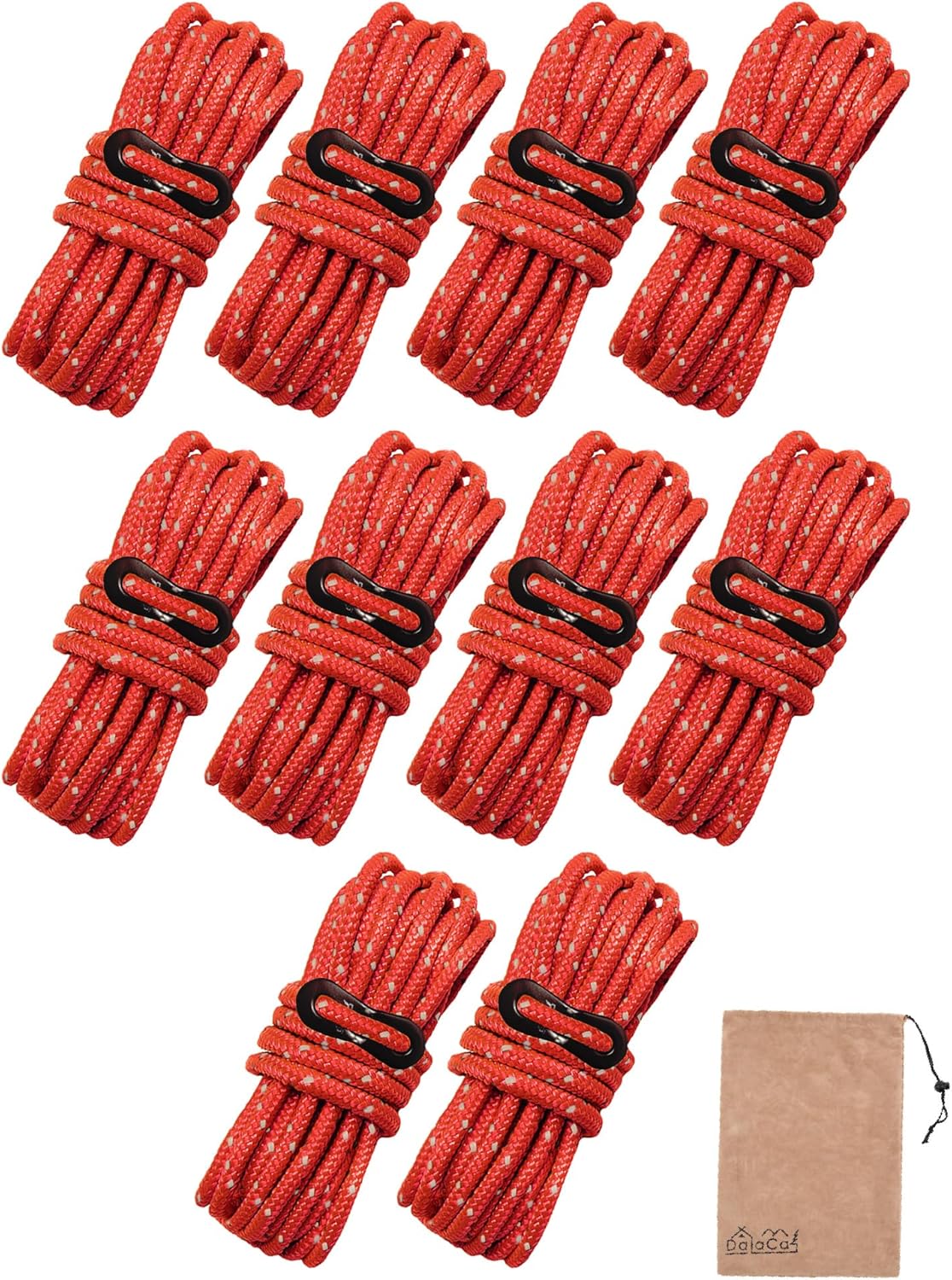 反射材入りパラコードテントロープ 4mm/5mm 太さ 4m 耐荷重350kg 収納袋付き 6本/8本/10本セット