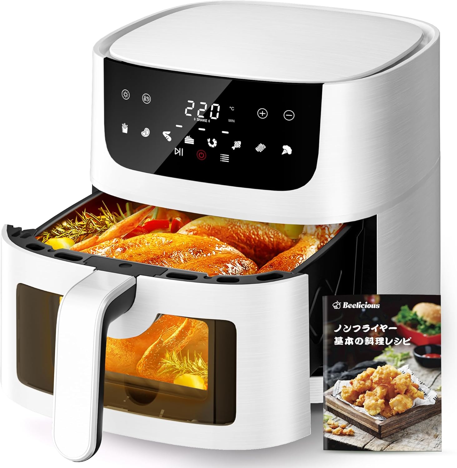 大容量4.5L ノンフライヤー 可視窓 電気フライヤー 家庭用 省エネ LEDタッチパネル 日本語説明書付き 白色