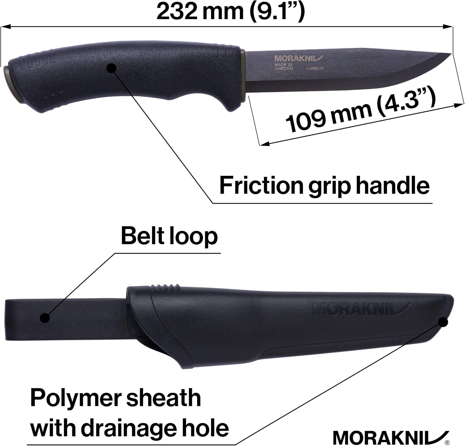 モーラナイフ ブラックブレード カーボン ブッシュクラフト用 3.2mm