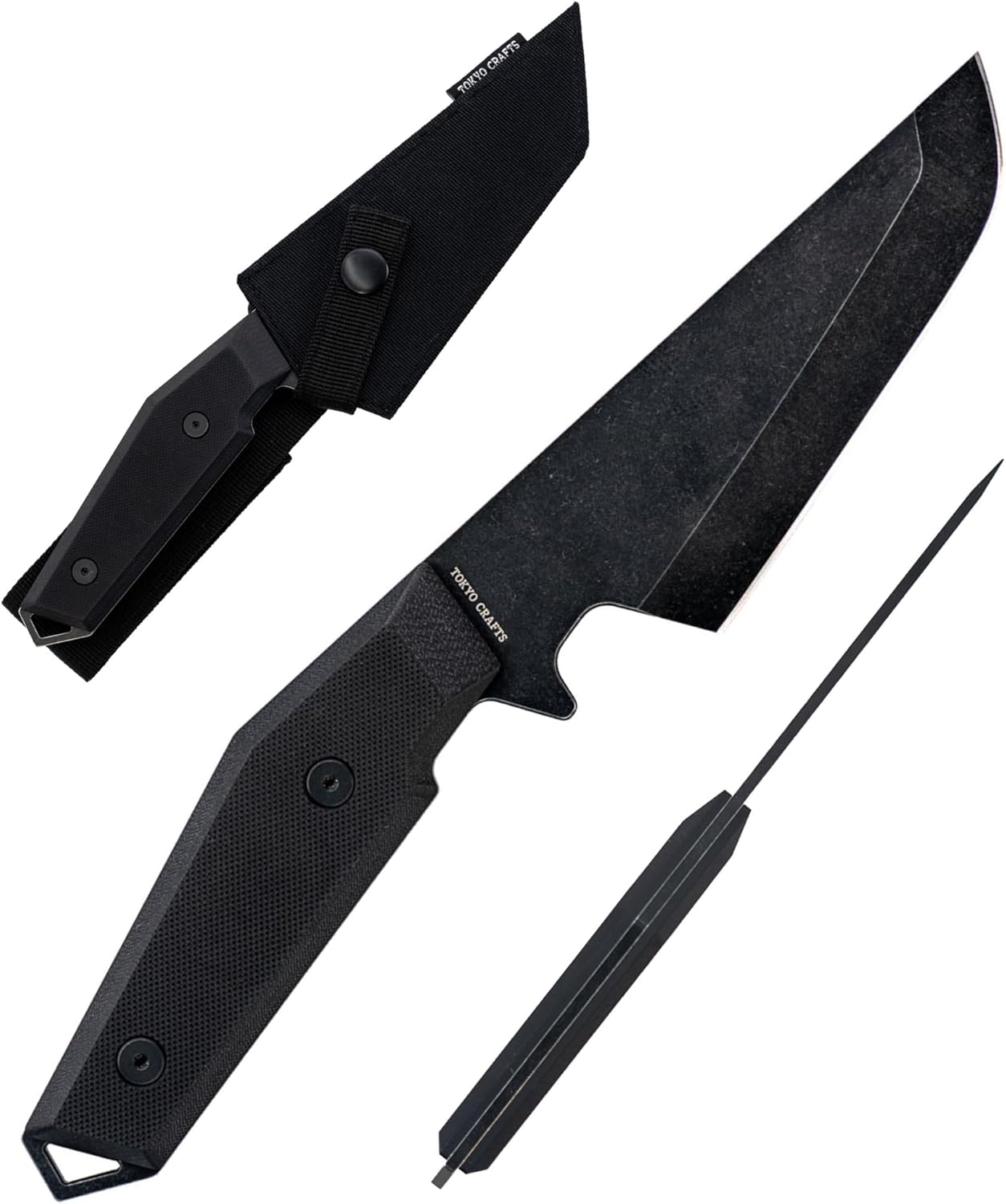 デルタターロン シースナイフ フルタング ブラックウォッシュ加工 G10ハンドル ケース付き 12.5cm