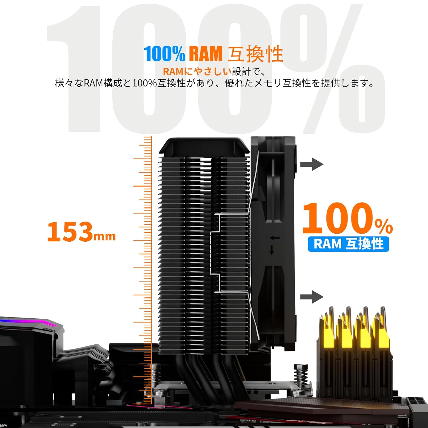 AMD/Intel対応 120mm PWM空冷CPUクーラー メモリ非干渉【P4K】