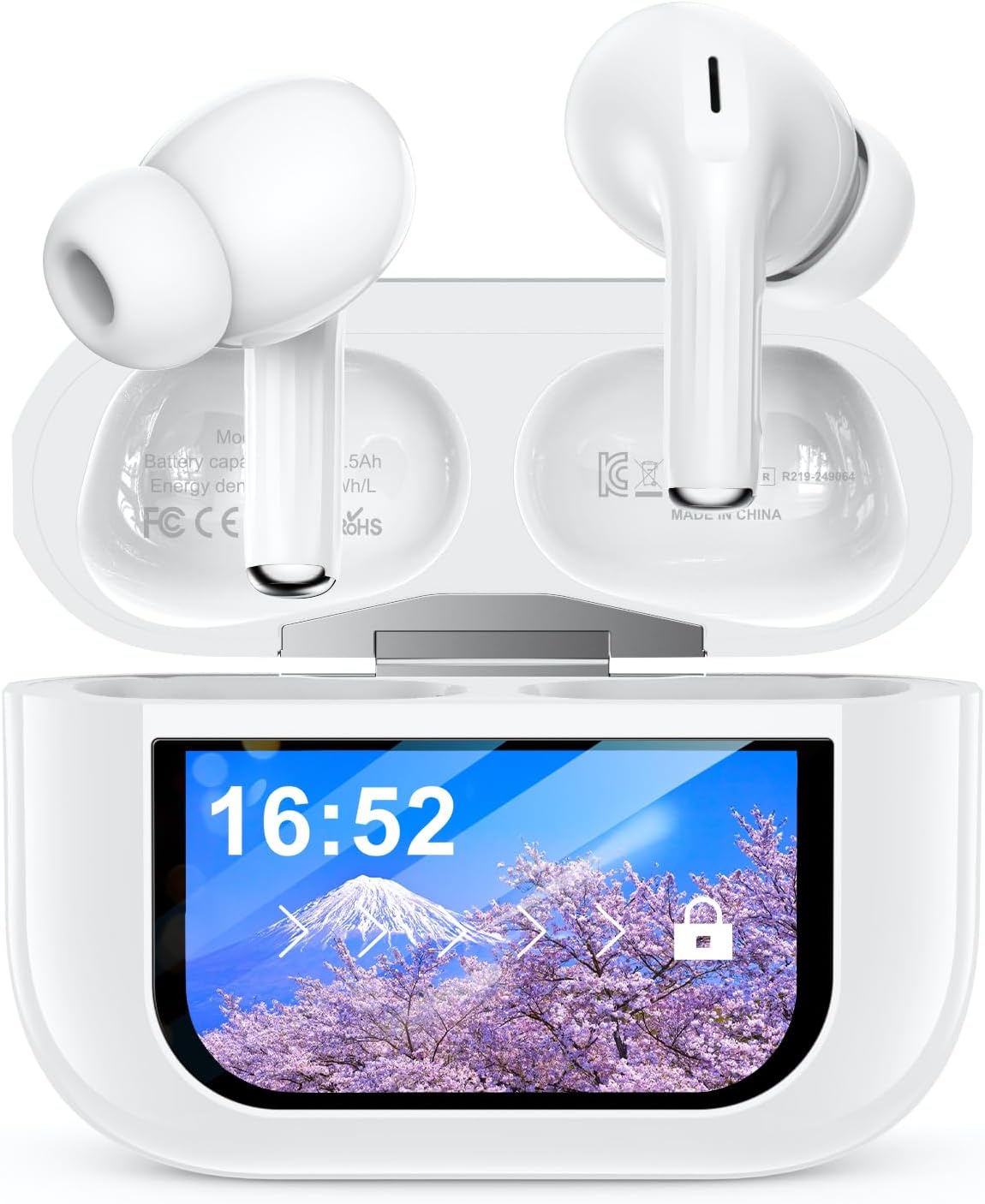 Bluetooth5.4対応 ワイヤレスイヤホン ANC・ノイズキャンセリング・IPX7防水・最大48時間再生【マイク付き・自動ペアリング】（白）