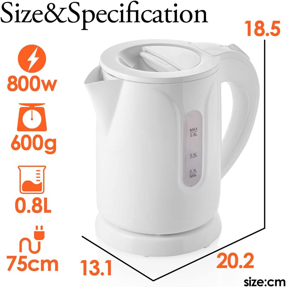 おしゃれなコードレス電気ケトル 0.8L ブラック - 自動電源オフ・空焚き防止機能付き