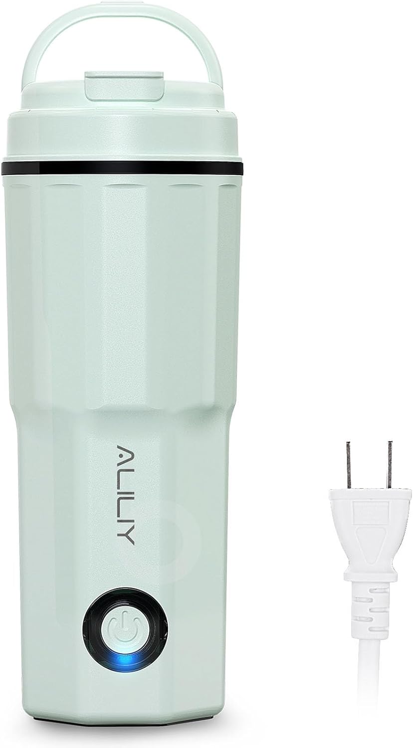 ポータブル電気ケトル 400ML 低消費電力 二重構造 空焚き防止 グリーン 旅行・オフィス用