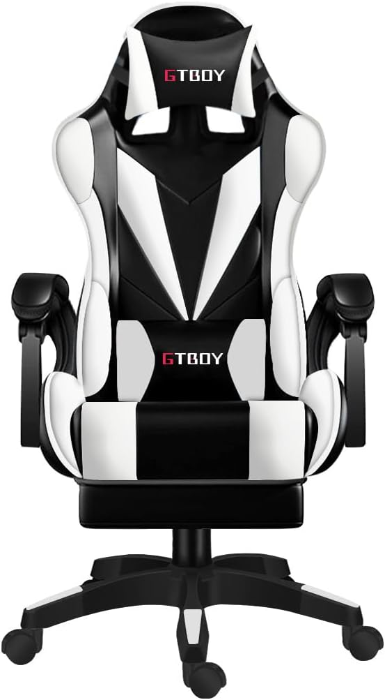 GTBoy ゲーミングチェア オットマン付き 人間工学デザイン 高さ調整機能 (ホワイト)