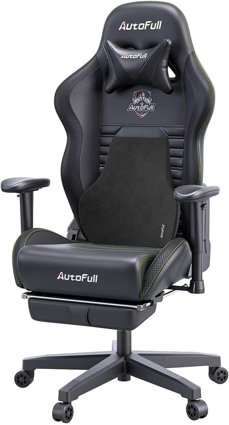 人間工学デザイン ゲーミングチェア オットマン付き PUレザー製 腰痛対策 ブラック C3【3年保証】