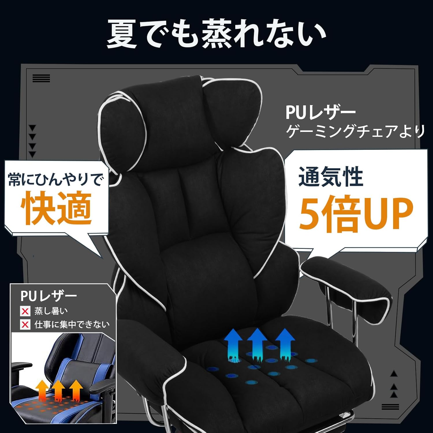 テレワークに最適なGTRACINGファブリックゲーミングチェア【140度リクライニング・広い座面・腰痛対策】