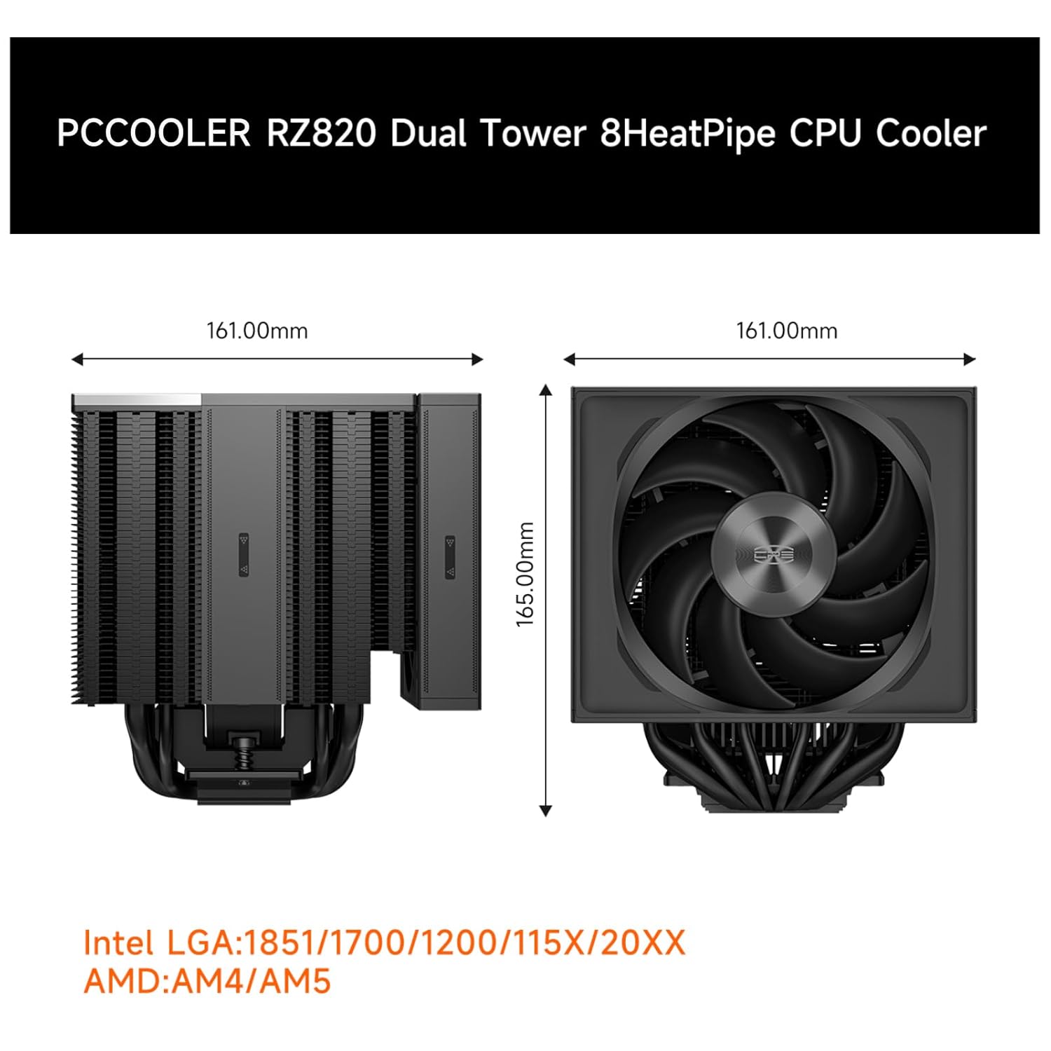 インテル・AMD対応 290WデュアルタワーCPUクーラー RZ820 ブラック