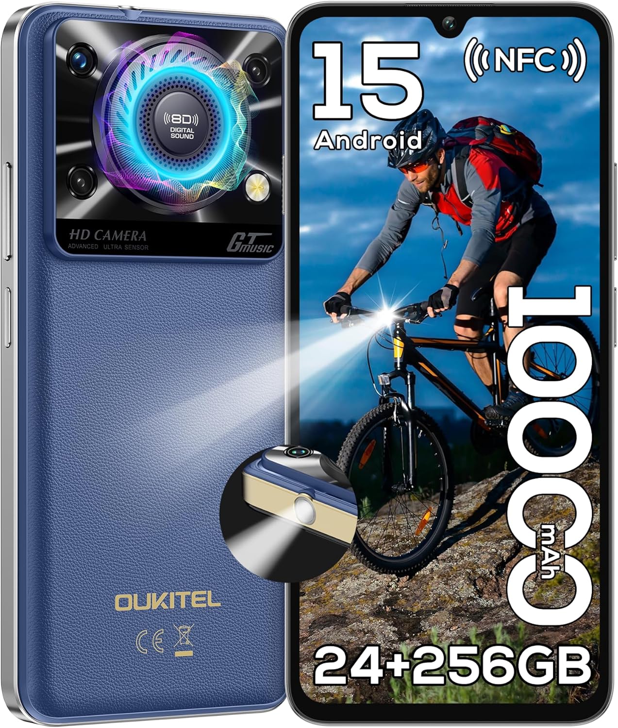 OUKITEL C60 Pro SIMフリースマホ 24GB RAM/256GB ROM/1TB拡張 10000mAhバッテリー 6.88インチHD+大画面・顔/指紋認証・NFC・GPS対応