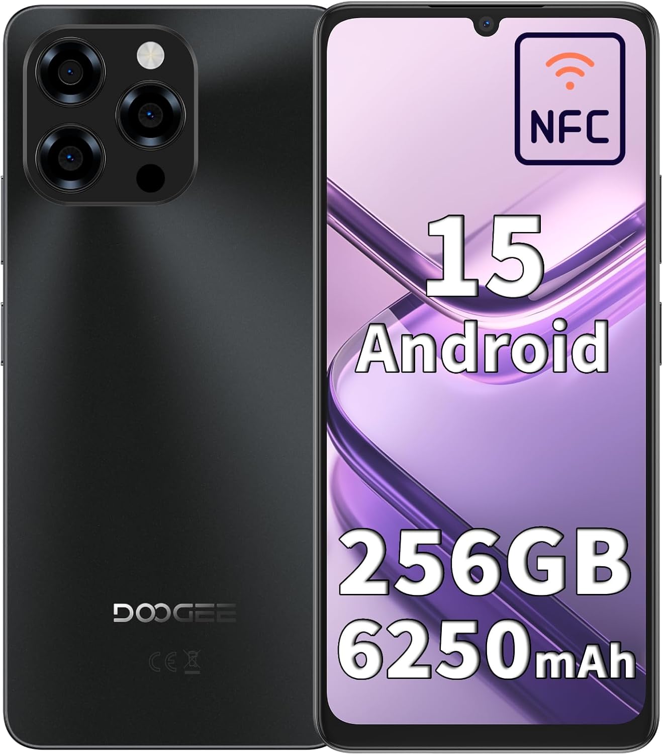 DOOGEE Note 58 Pro スマホ 6.75インチ HD+ 大画面 6250mAh バッテリー 32GB+256GB SIMフリー ブラック