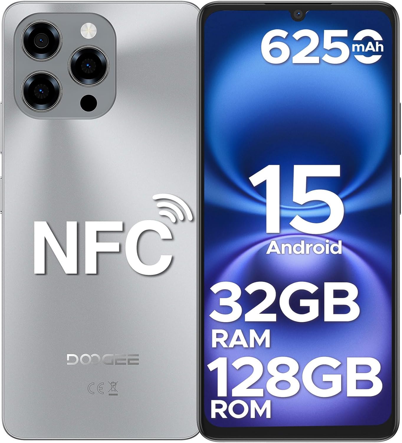 Android 15 SIMフリースマホ DOOGEE N58 32GB+128GB 6.7インチHD+ 16MPカメラ 6250mAh バッテリー シルバー