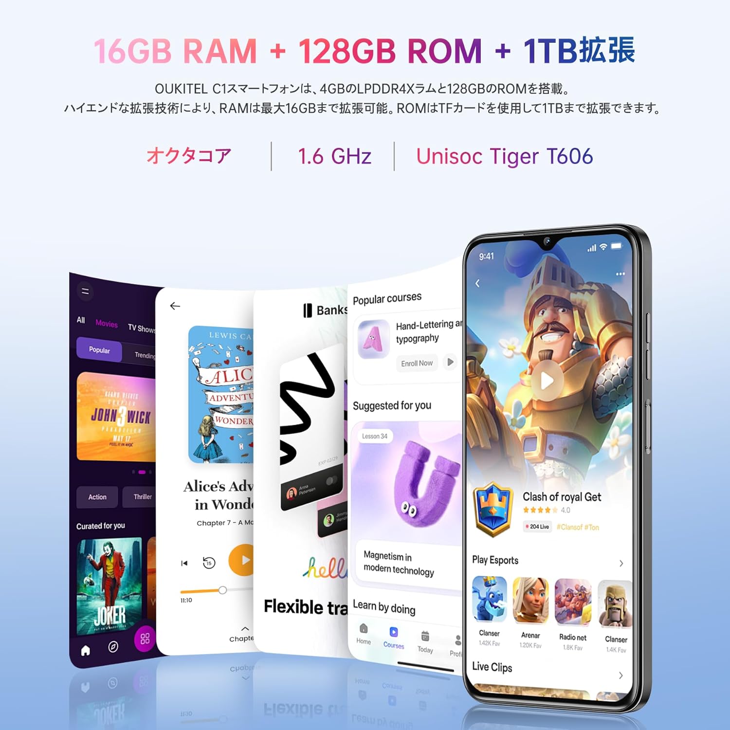 OUKITEL C1 SIMフリースマートフォン 6.52インチHD大画面 128GB ROM 5150mAhバッテリー 13MPカメラ デュアルSIM指紋認証