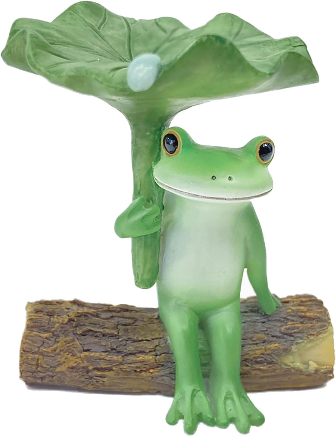 ハスの葉で雨宿りするカエルの置物 (4.8×4.2×5.8cm)