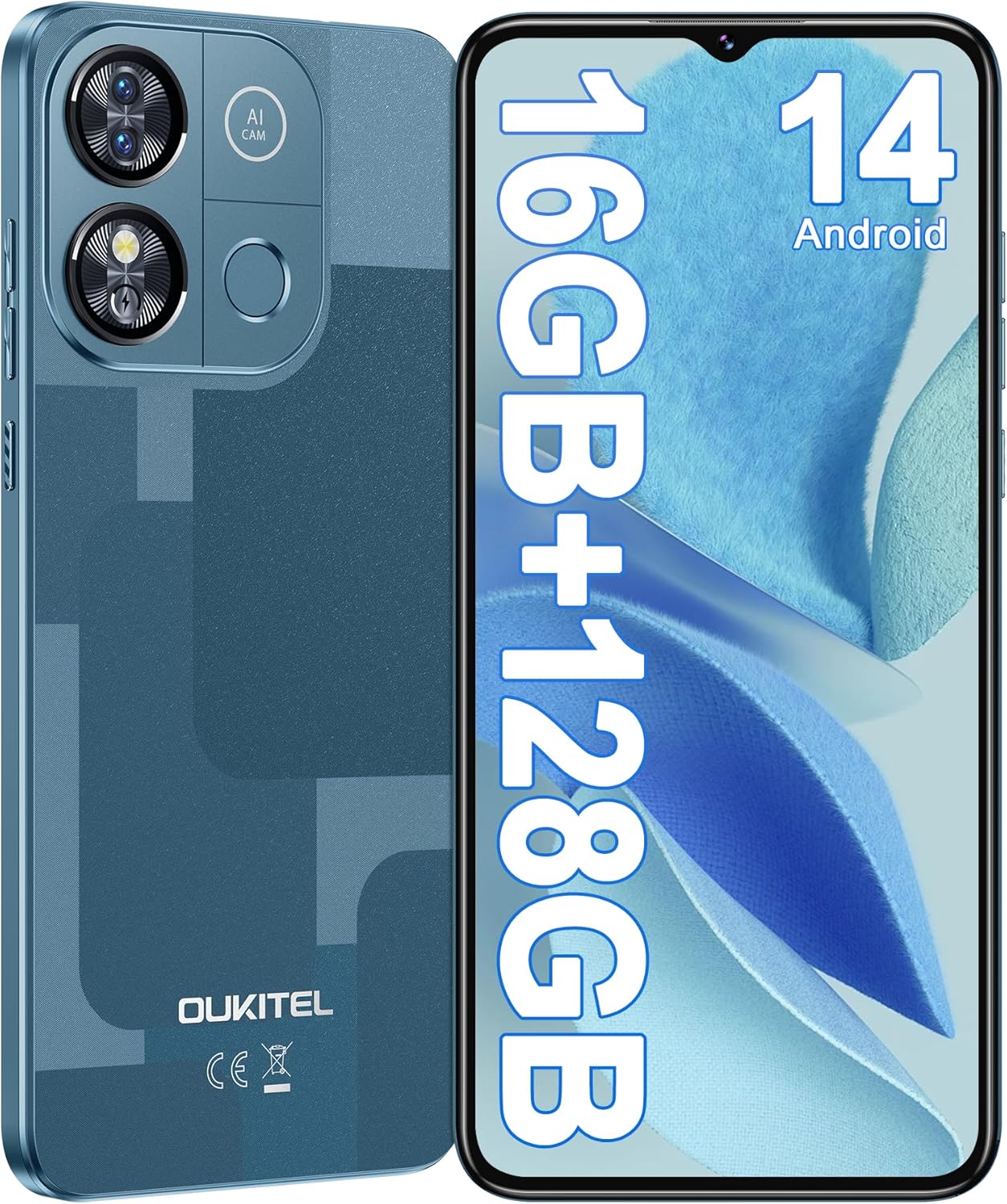 OUKITEL C57PRO SIMフリースマートフォン 16GB RAM/128GBストレージ 6.52インチHD+ Android 14 4300mAhバッテリー 13MPカメラ【デュアルSIM】【顔認証】【1TB拡張】