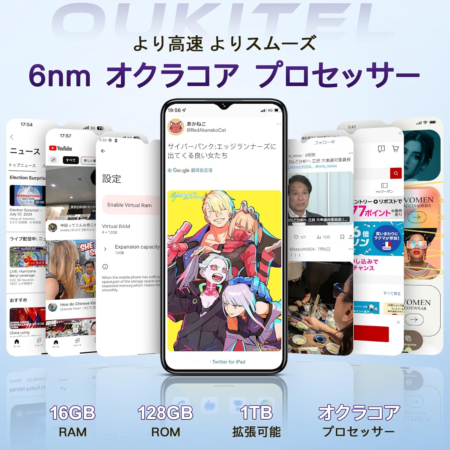 OUKITEL C57PRO SIMフリースマートフォン 16GB RAM/128GBストレージ 6.52インチHD+ Android 14 4300mAhバッテリー 13MPカメラ【デュアルSIM】【顔認証】【1TB拡張】