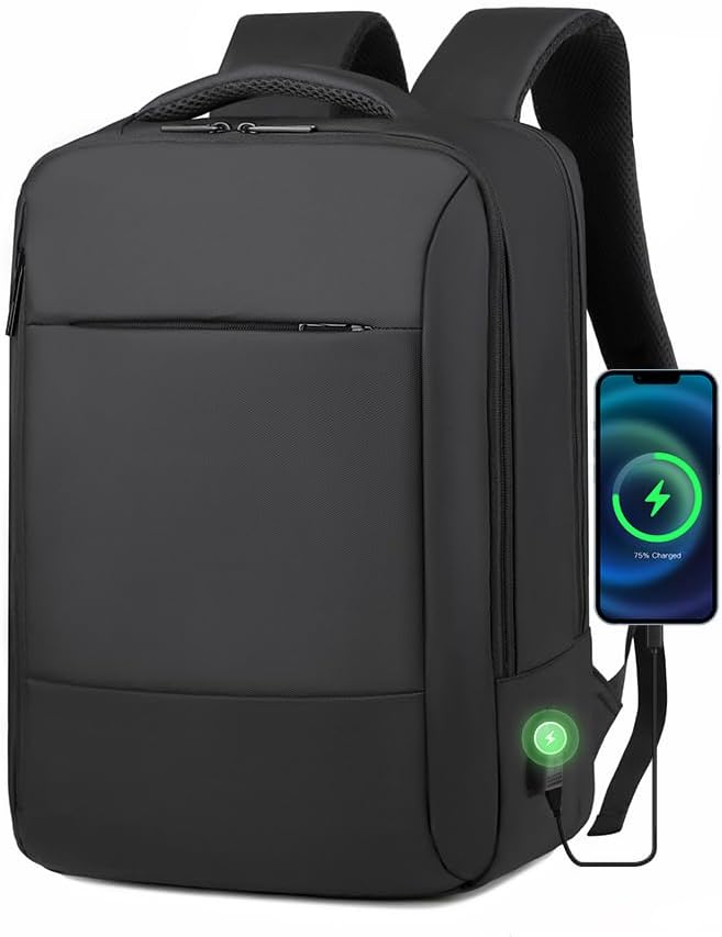 ビジネスリュック 大容量 防水 メンズ 15.6インチ PC対応 超軽量 USB充電ポート付き ブラック