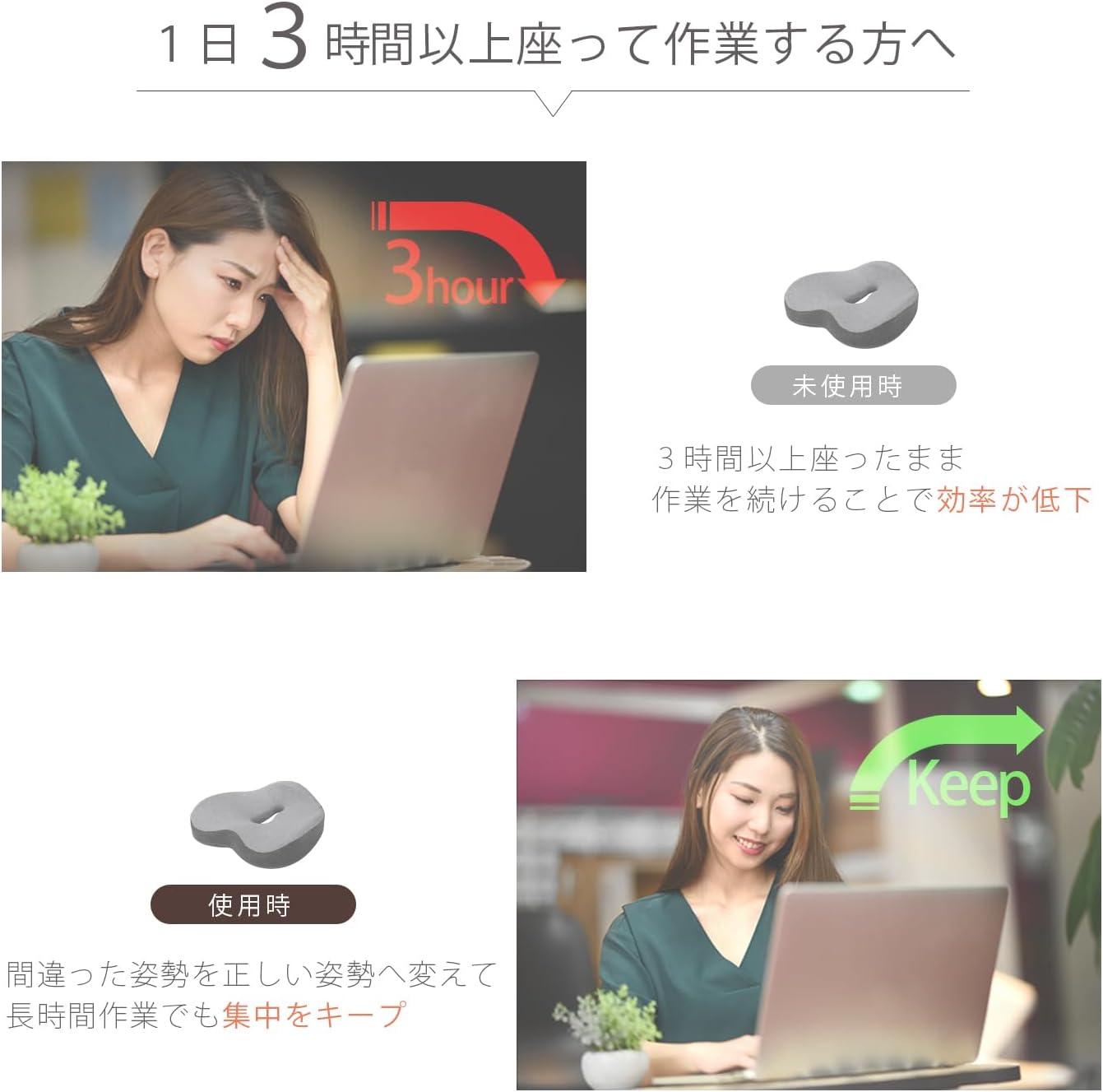 テレワーク用 正しい姿勢をサポートする椅子クッションとスタートガイドセット