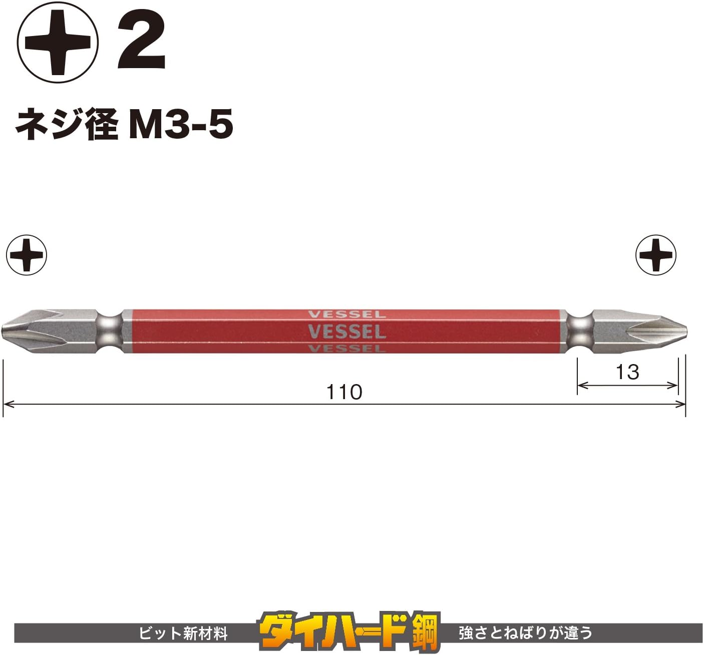 40V対応 両頭プラス 剛彩ビット 110mm 5本組