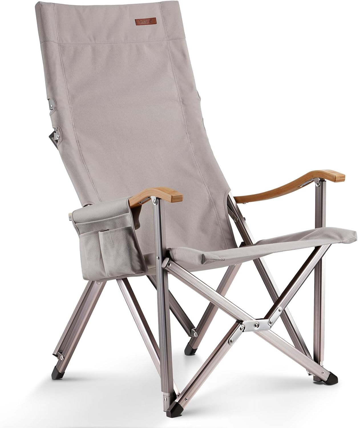 耐荷重285KGのICECO折りたたみアウトドアチェア - ハイ/ローバック切替可能・1600D座面・竹製手すり・A7075アルミ合金フレーム (グレー)