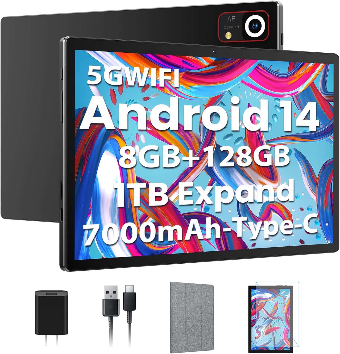 2025年版Android 14タブレット 10インチ 8GB+128GB+1TB拡張対応デュアルカメラ専用ケース付き