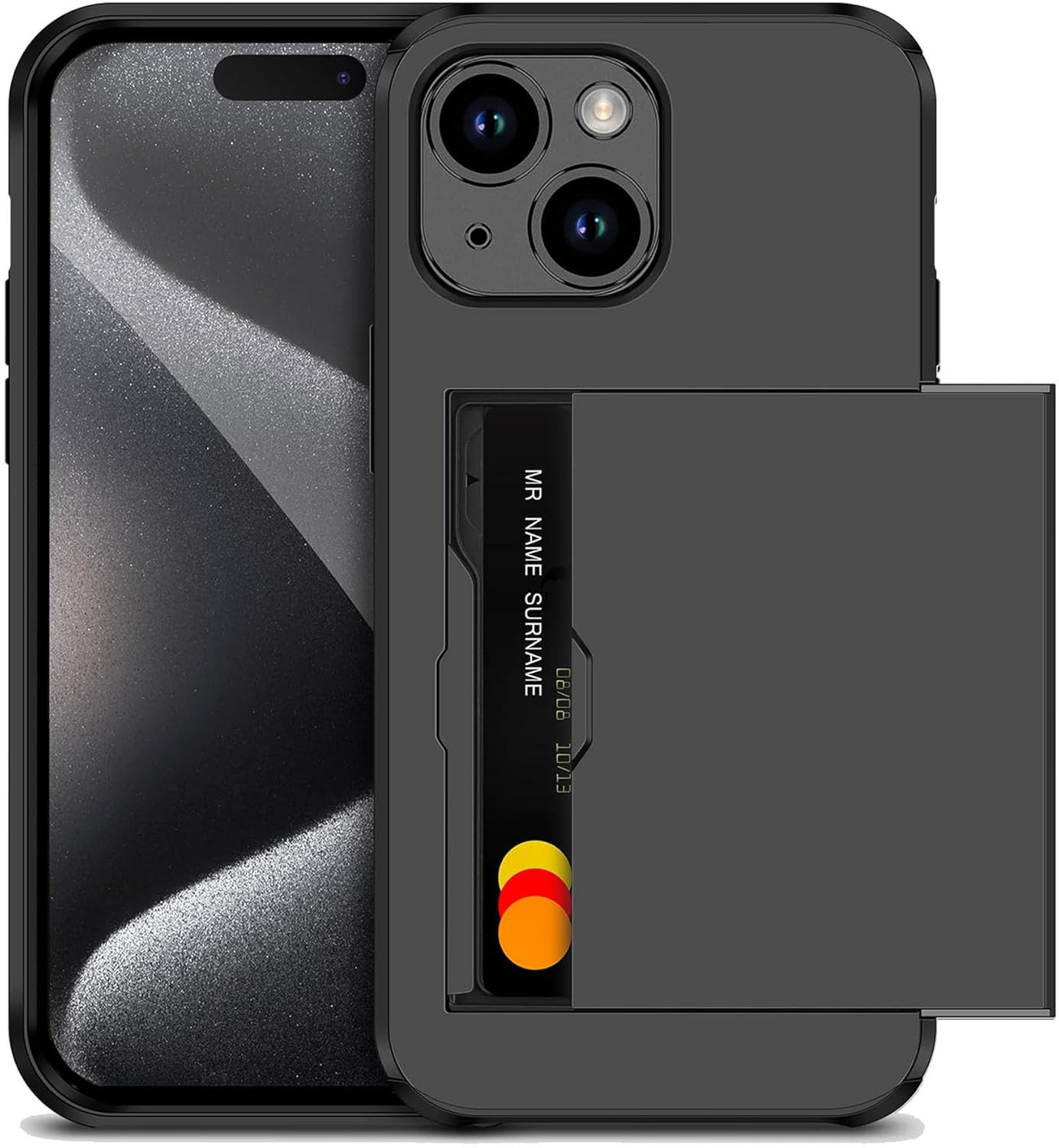 iPhone 15 手帳型ケース 米軍MIL規格 耐衝撃 ブラック