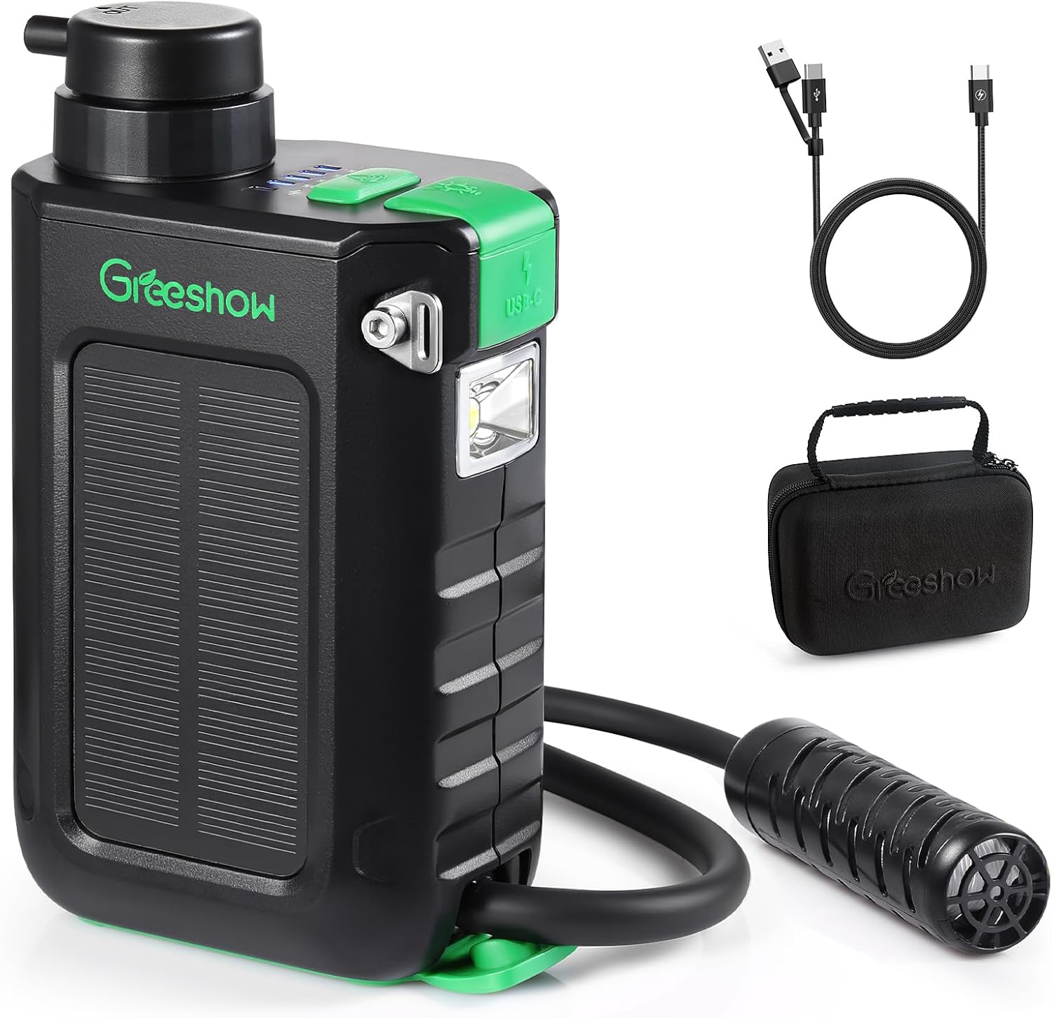 防災用携帯浄水器 Greeshow 電動式 ソーラー充電機能付き【日本正規品】 災害対策・キャンプ・登山向け 軽量 PSE適合 GS-2811