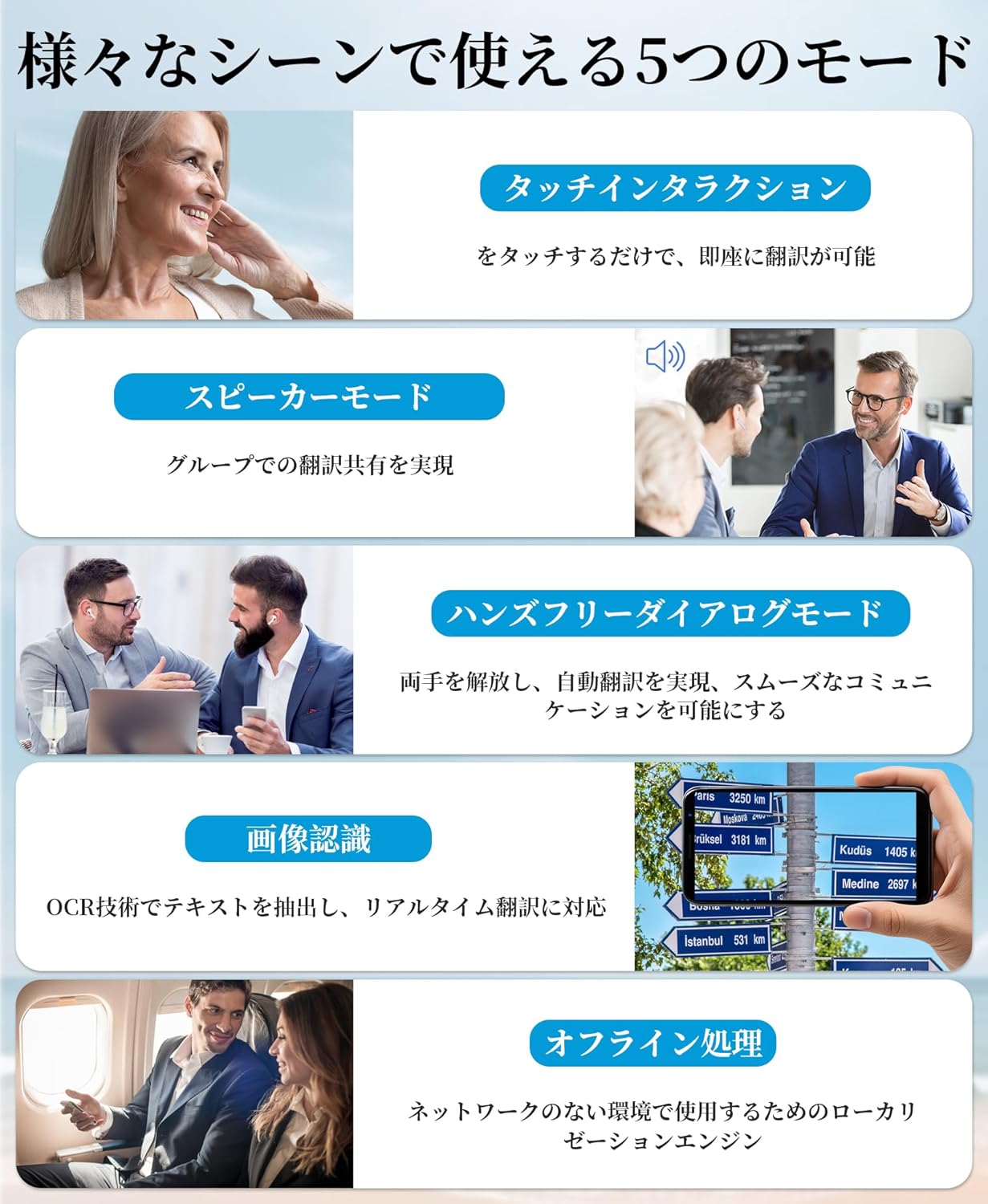 海外旅行・出張用 Bluetooth 5.4 イヤホン - 144言語対応翻訳機能、ANC降噪、オフライン翻訳、日本語説明書付き