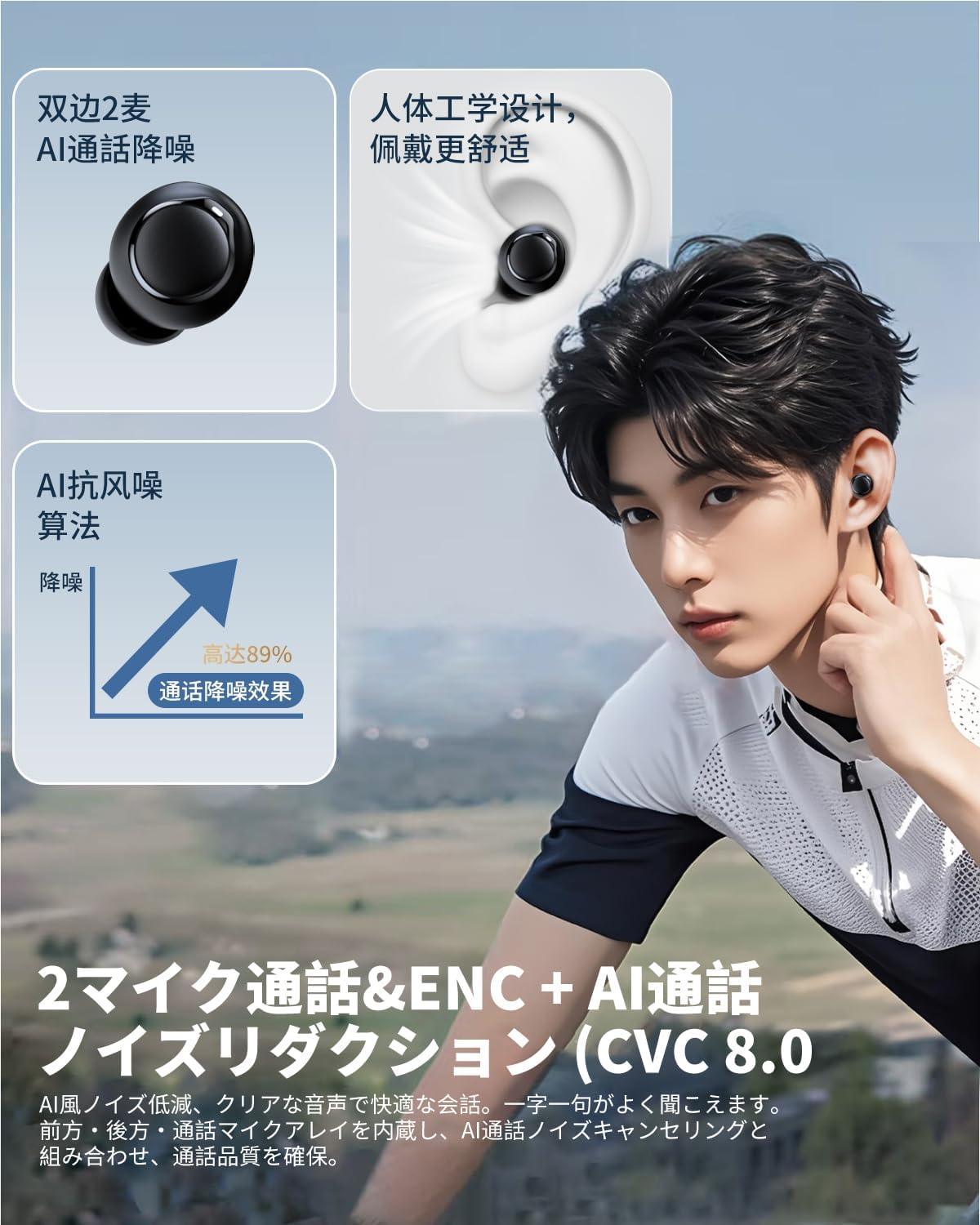 Bluetooth 5.4搭載 ワイヤレスイヤホン AIスマートENC通話 IPX7防水 HIFI音質 最大70時間再生 (ブラック)