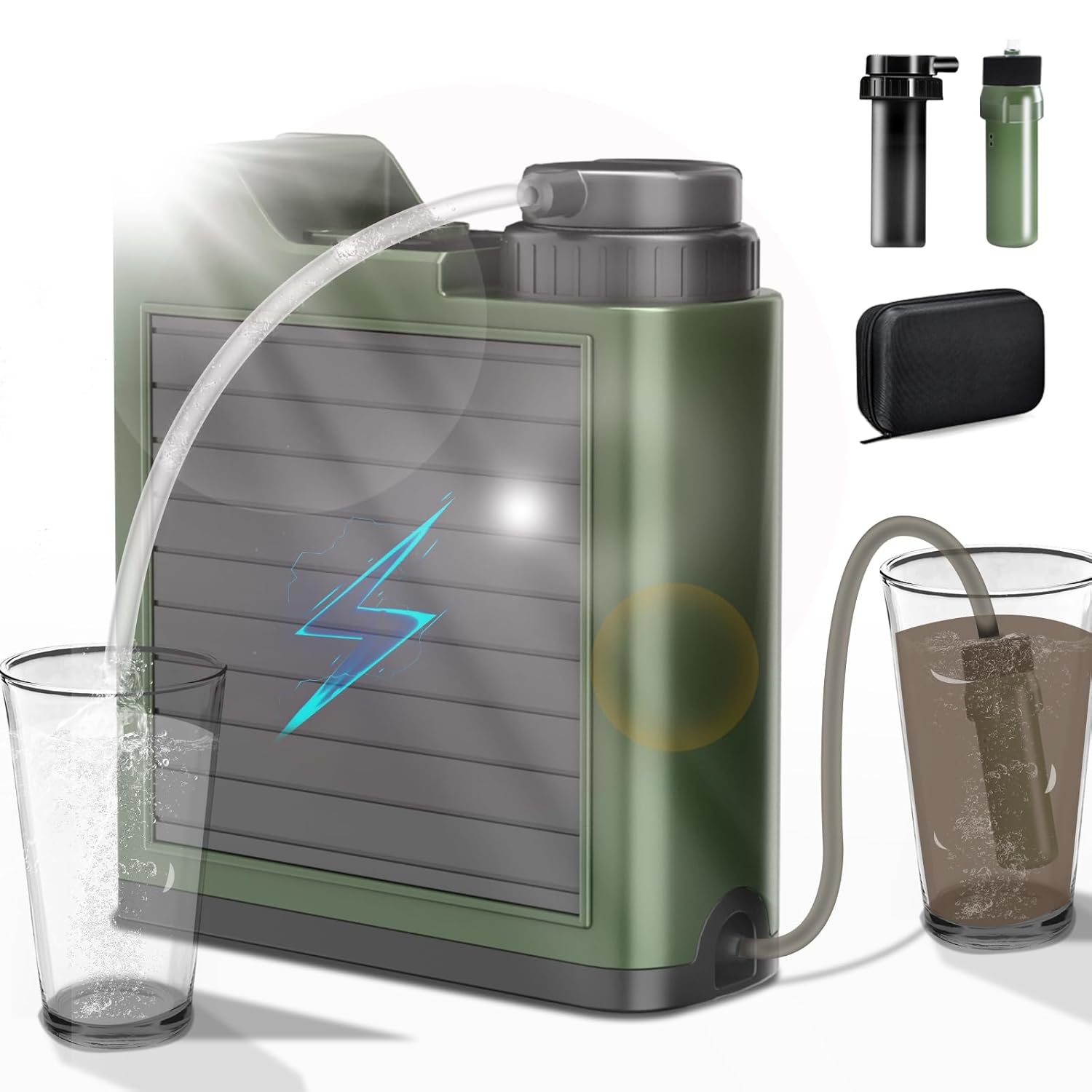 災害用携帯浄水器 ソーラー式 自動浄水器 LED電灯・モバイルバッテリー機能付き