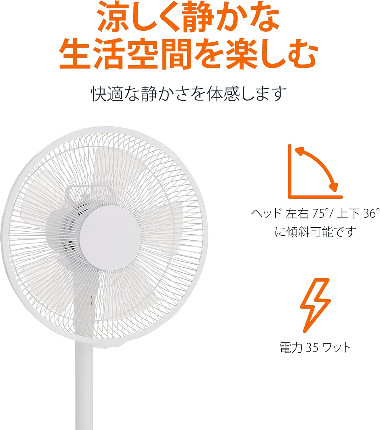 リビング用首振り扇風機 タイマー・風量3段階調整 ホワイト 30cm