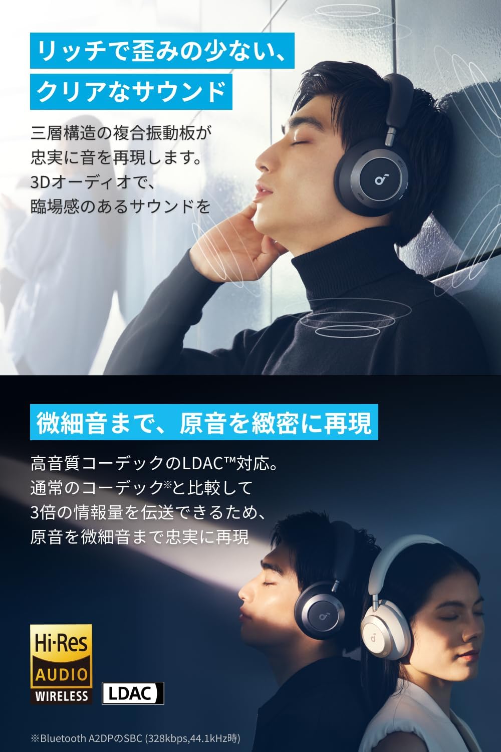 Anker Soundcore Space One Pro Bluetooth 5.3 ワイヤレスヘッドホン 最大60時間再生・ウルトラノイズキャンセリング・LDAC対応 - ミッドナイトブラック