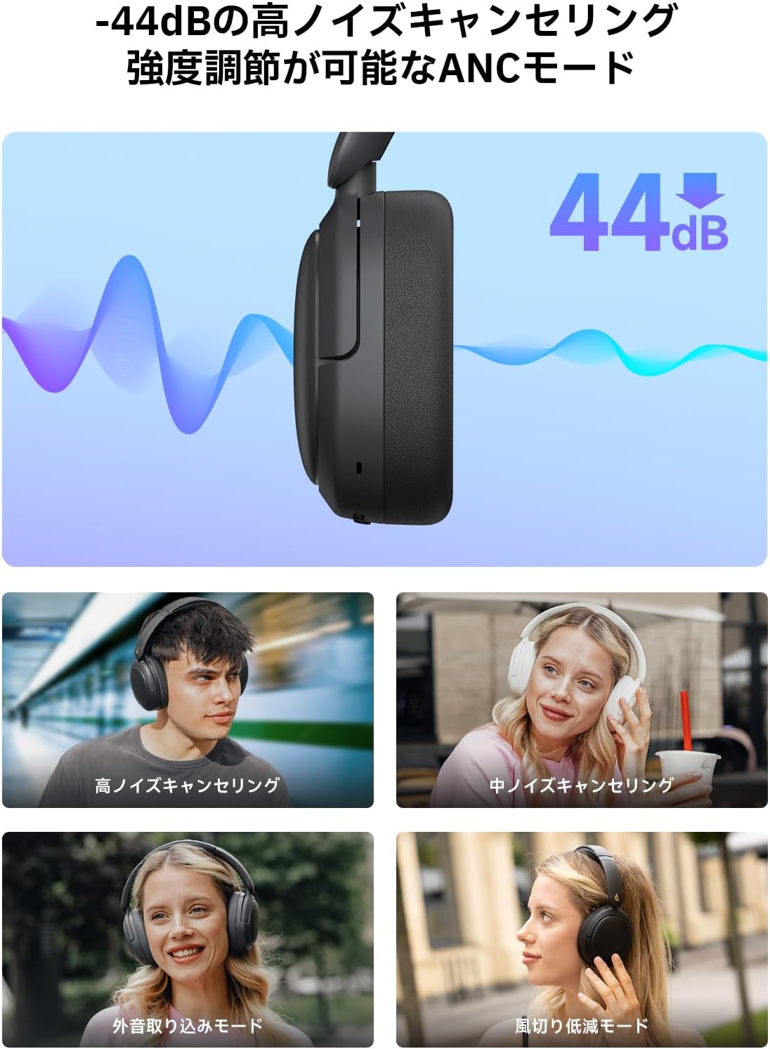 ワイヤレスヘッドホン Edifier W800BT Pro アクティブノイズキャンセリング 最大45時間再生【Bluetooth 5.4】